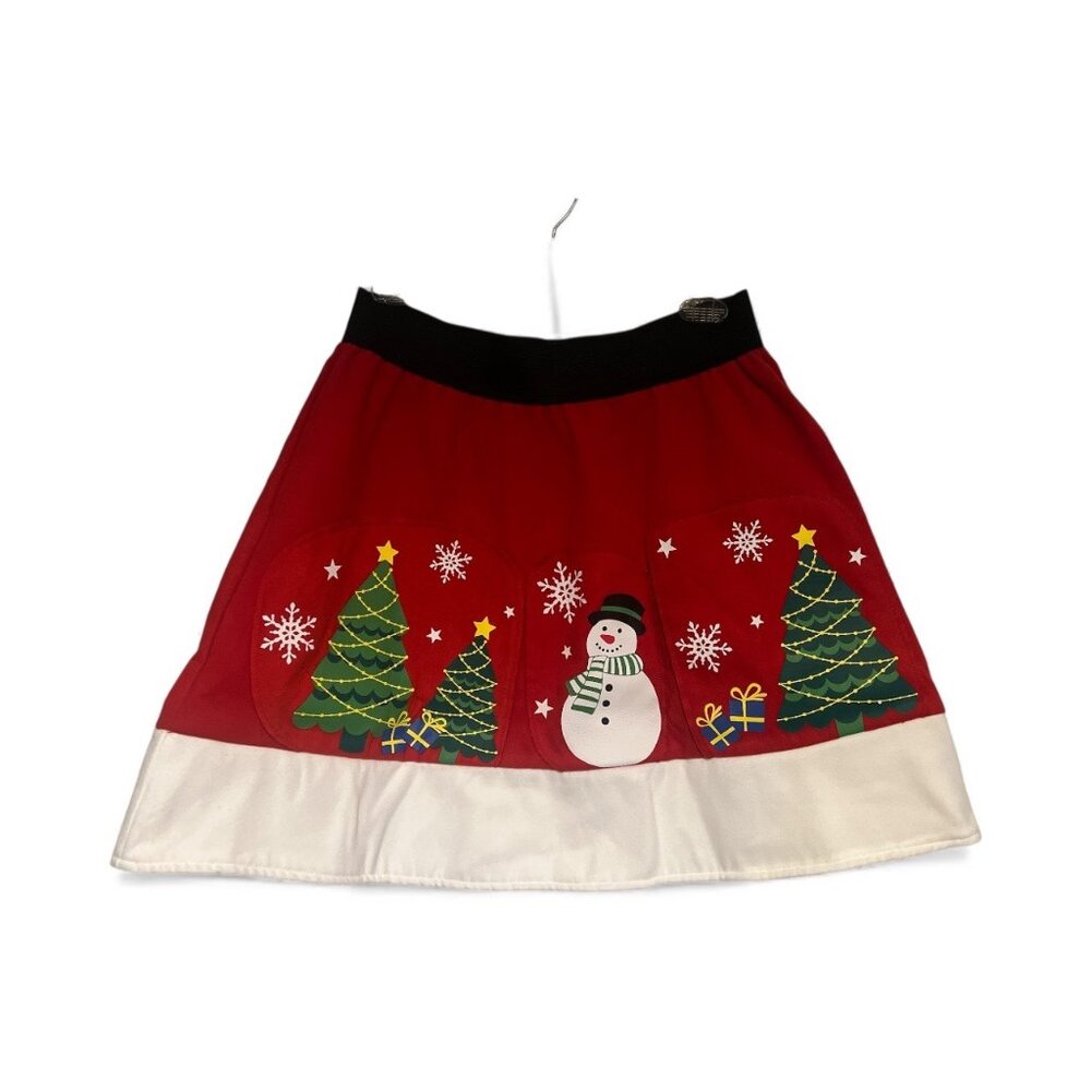 Merry & Bright Christmas Skirt Womens Medium Circle Festive Red Snowman Pull On